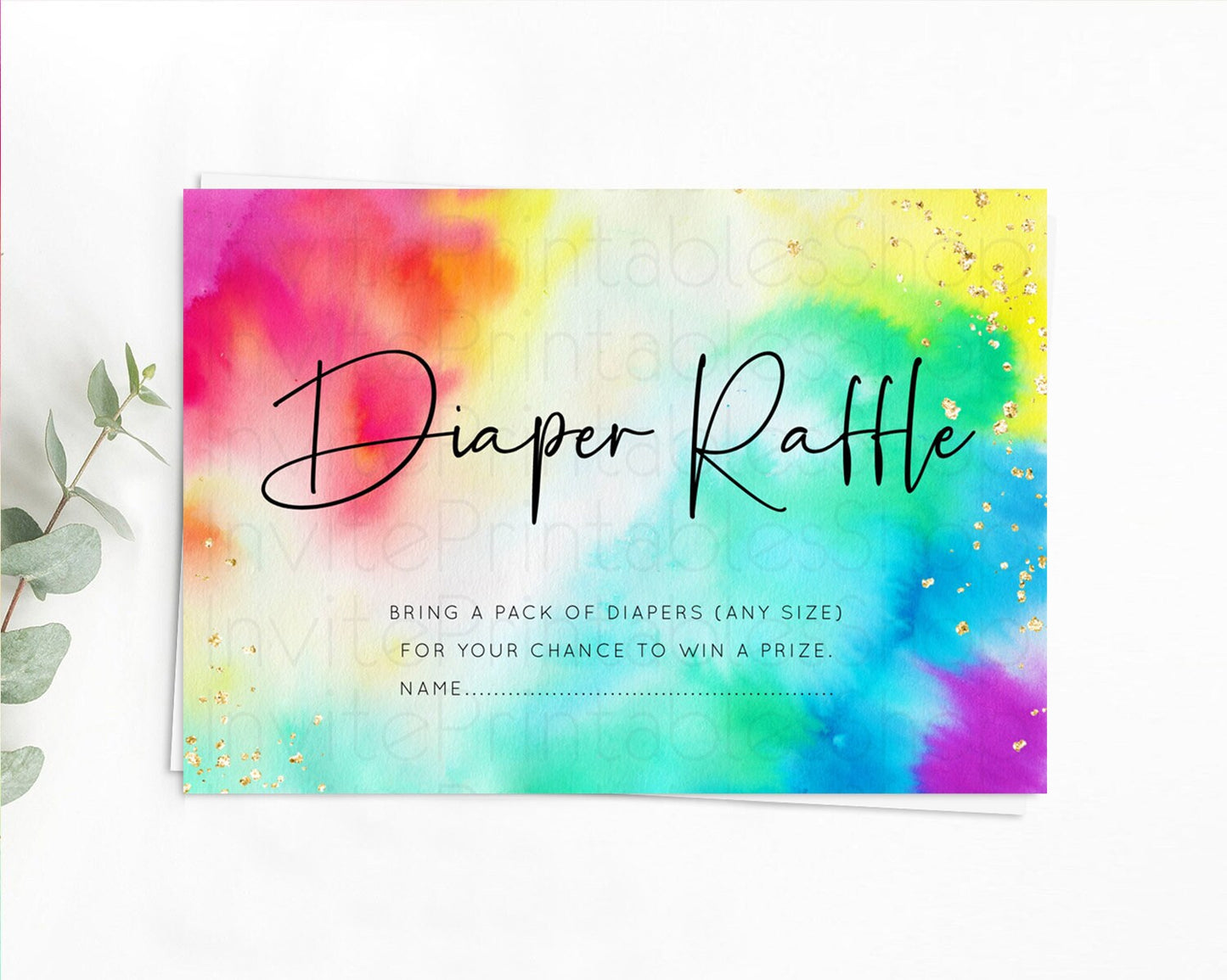 Tie Dye Diaper Raffle Card Rainbow Tie Dye Diaper Raffle Insert Pastel Rainbow Watercolor Diaper Ticket Tie Dye Colors Raffle Game D10462