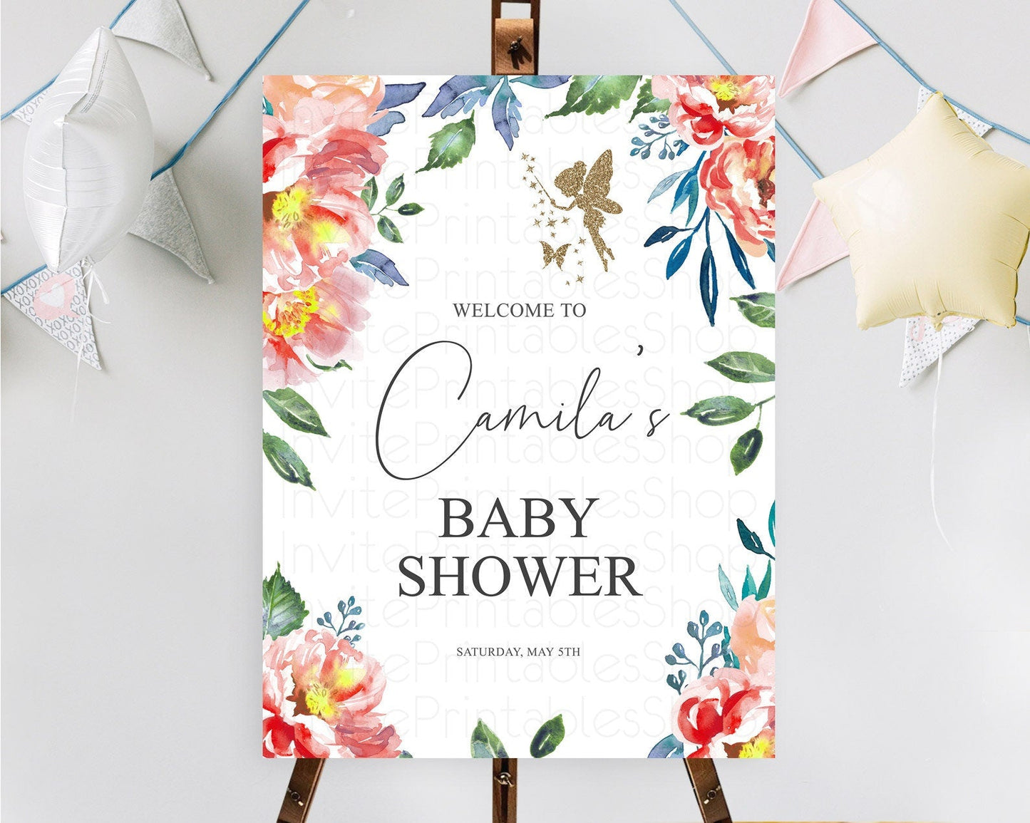 Fairy Baby Shower Welcome Sign Fairy Welcome Board Enchanted Garden Pastel Floral Butterfly Decor Secret Garden Fairy Welcome Sign D10752