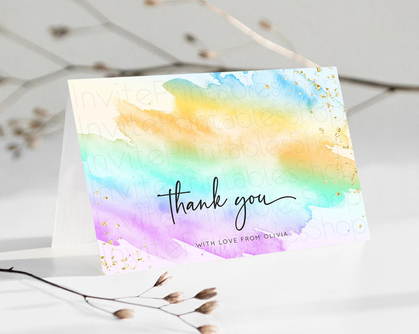 Pastel Thank You Rainbow Thank You Card Colorful Pastel Birthday Thank You Card Confetti Watercolor Pastel Teacher Thank You Cards D10425