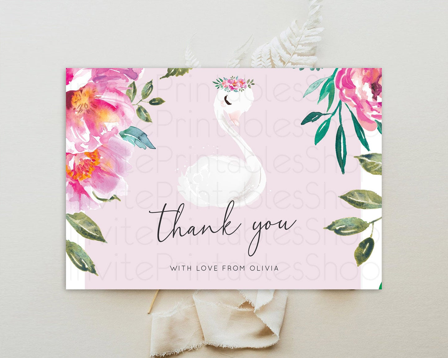 Swan Thank You Swan Princess Ballet Thank You Card Swan Lake Birthday Thank You Cards Secret Garden Pastel Floral Teacher Thank You D10757