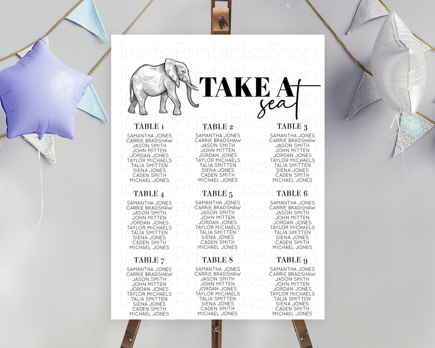 Elephant Seating Chart Elephant Seating Sign Elephant Party Safari Adventure Elephant Take A Seat Elephant Décor Zoo Fern Palm Leaf D10248