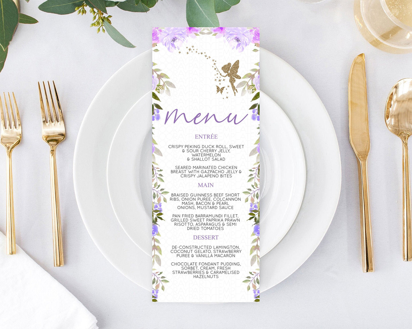 Fairy Menu Fairy Menu Template Enchanted Garden Pastel Floral Butterfly Table Décor Fairy Secret Garden Dinner Dessert Food Menu D10910