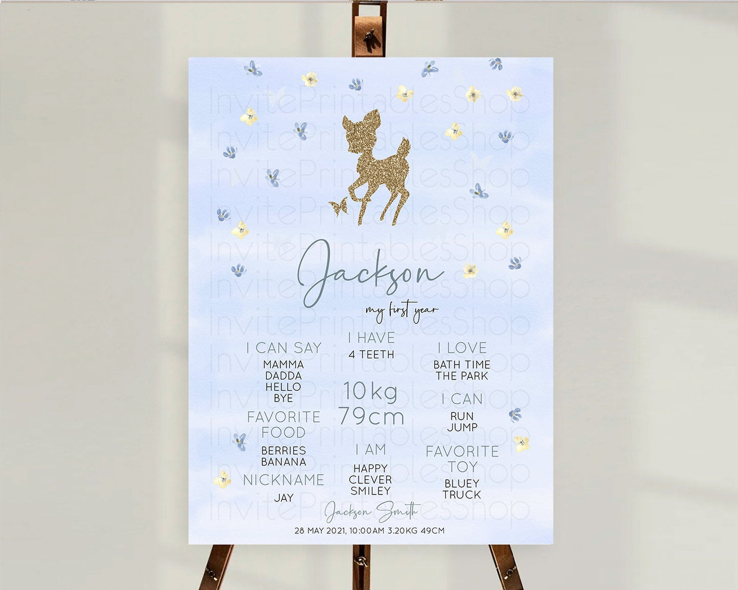 Fawn First Birthday Milestone Board Deer First Birthday Milestone Poster Enchanted Forest Butterfly Pastel Flowers 1st Birthday Sign D10863