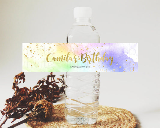 Editable Pastel Water Label Template Pastel Ombre Rainbow Watercolor Colorfu