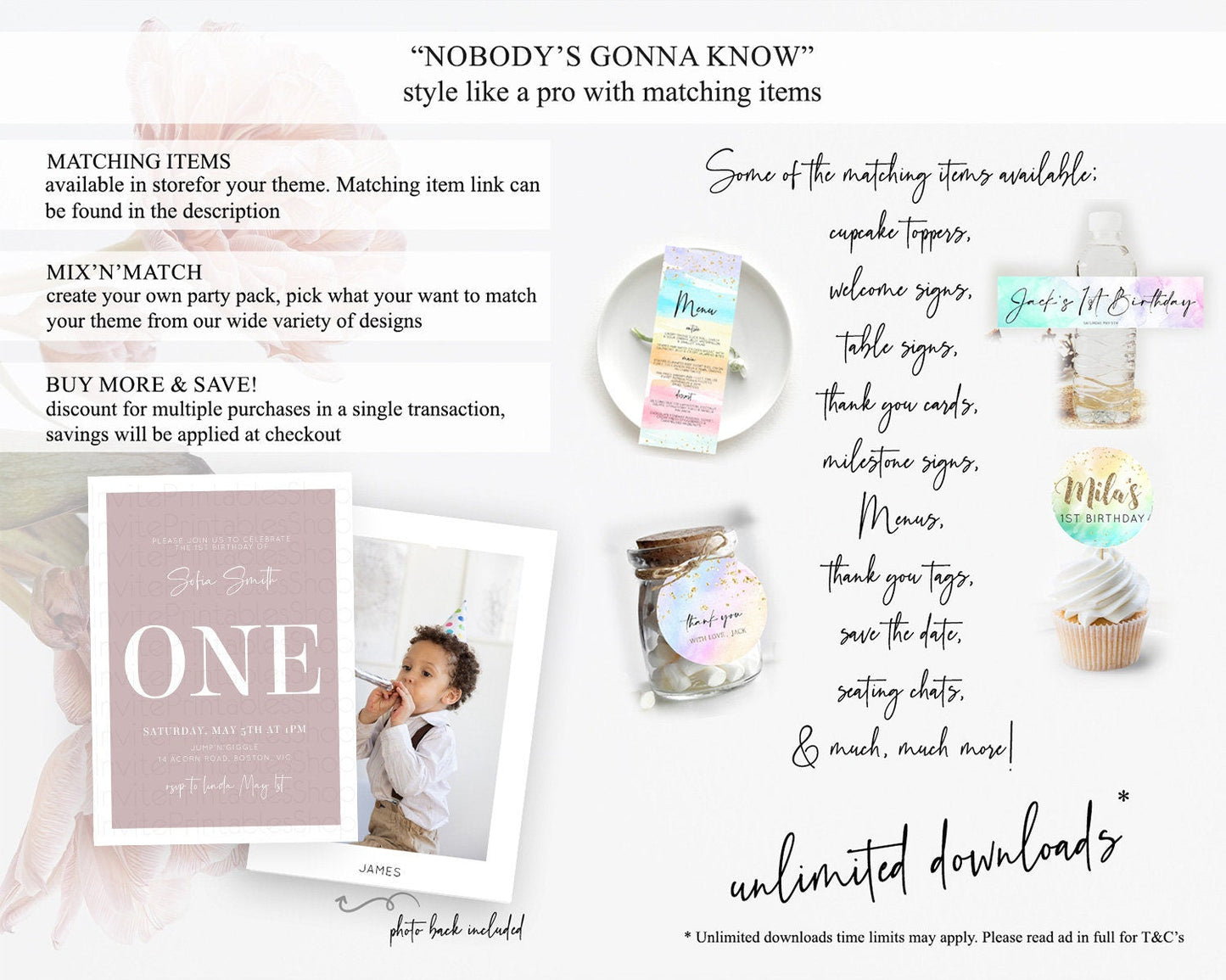 Pink Birthday Invitation Plain Pink Invitation Minimalist Invitation Pastel Pink Invitation Modern Invitation 2nd 1st First Birthday D10936