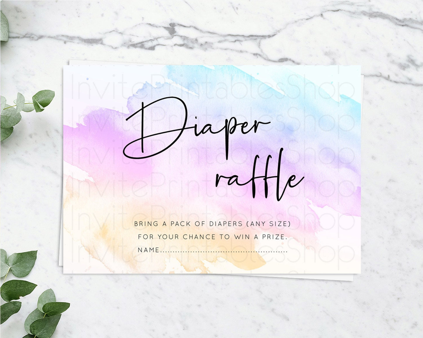 Pastel Diaper Raffle Card Pastel Rainbow Diaper Raffle Insert Colorful Ombre Watercolor Diaper Ticket Confetti Glitter Raffle Game D10177