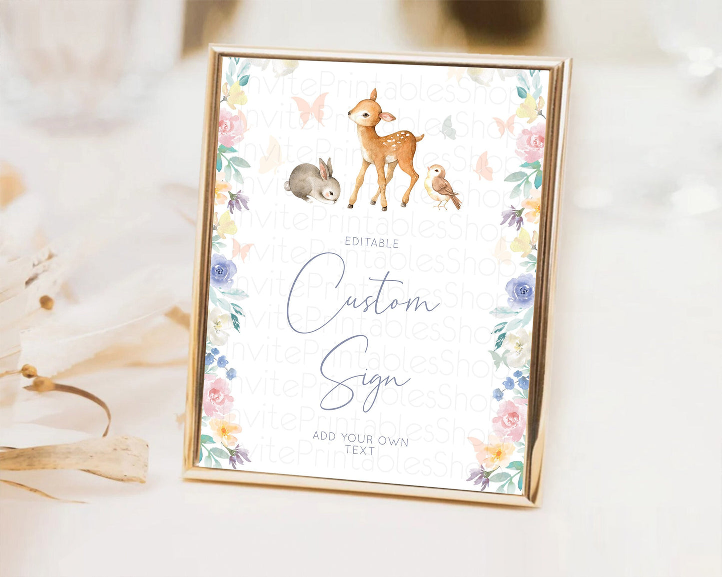 Fawn Deer Sign Pastel Floral Deer Table Sign Decor  Enchanted Forest Butterfly Party 1st Birthday Baptism Baby Shower Bridal Shower D10930