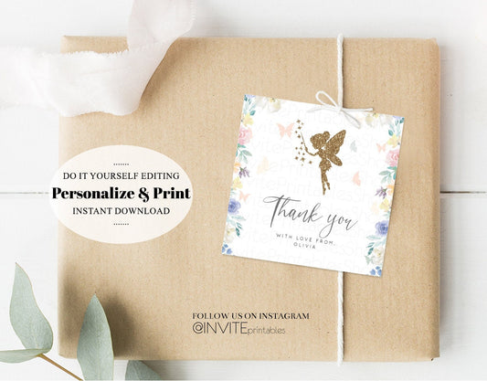 Editable Fairy Gift Tags, Floral Favor Tags, Bonbonniere Tags, Thank You Tag