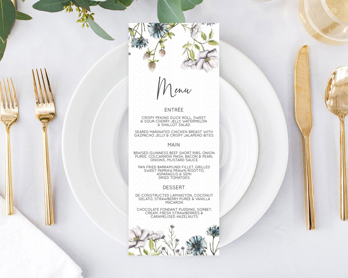 Secret Garden Menu Wildflower Menu Template Pastel Flower Garden Table Decor Boho Floral Dinner Dessert Floral Party Food Menu D11002