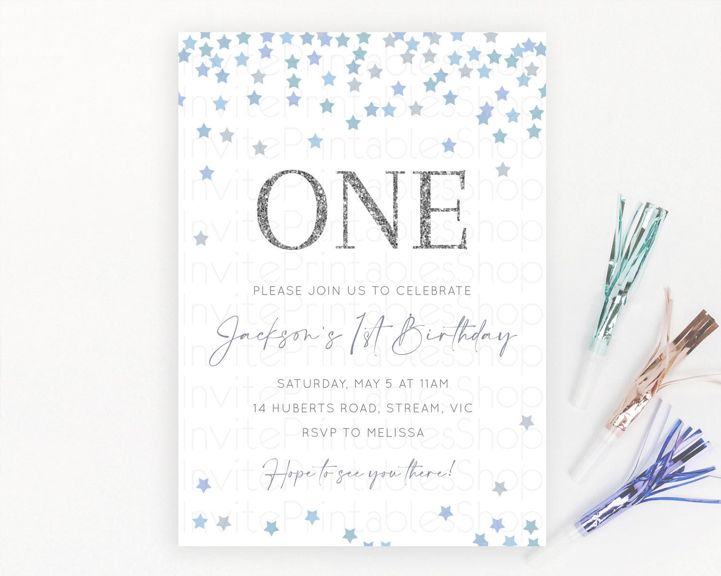 Star Birthday Invitation Pastel Stars Invite Shooting Star Party Rainbow Colorful Confetti Twinkle Little Star 2nd First Birthday D10341