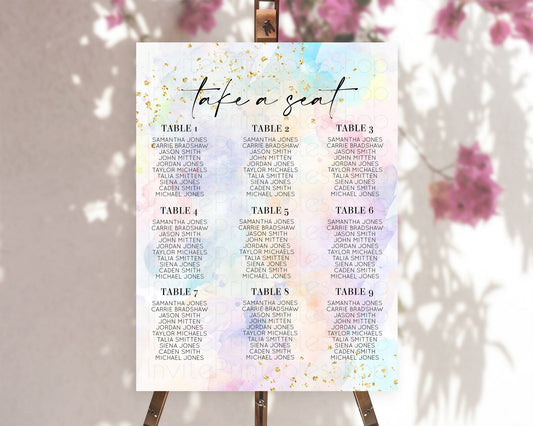 Editable Rainbow Seating Chart Pastel Seating Chart Colorful Pastel Watercol