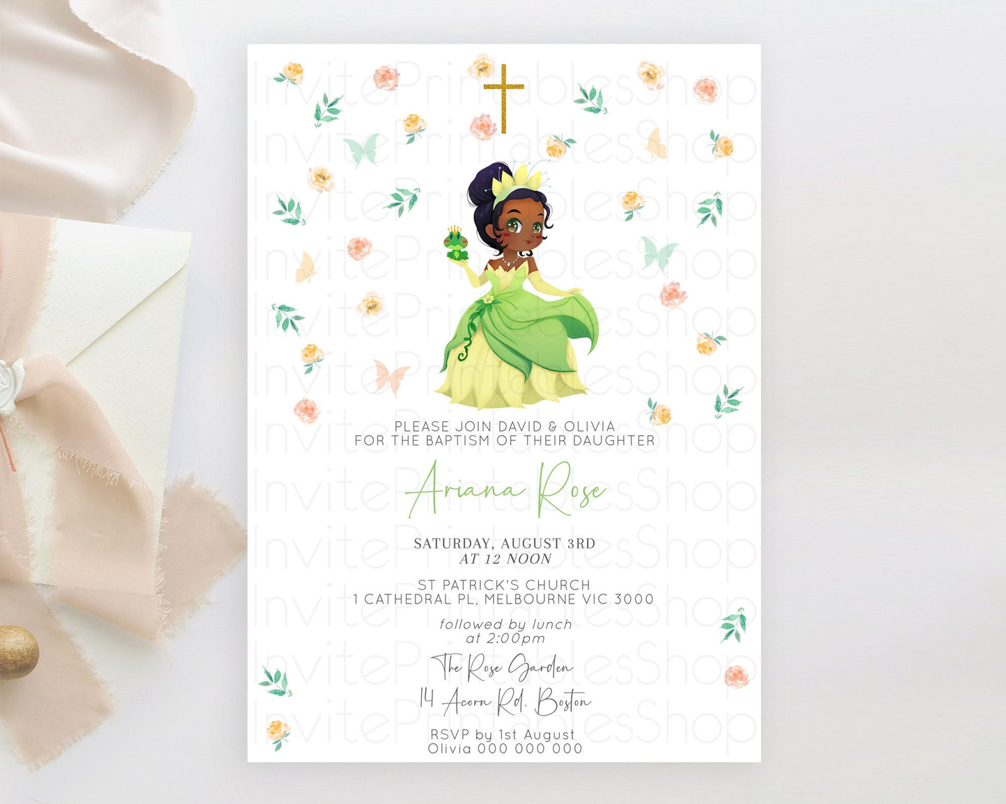 Princess Baptism Invitation Enchanted Castle Baptism 1st Birthday Invitation Royal Party Pastel Floral Secret Garden Christening D10358