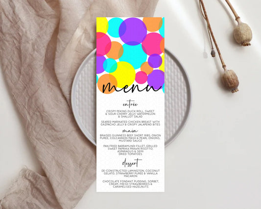 Rainbow Menu Pastel Menu Template Pastel Rainbow Table Decor Confetti Colorful Pastel Menu Confetti Menu Dinner Plate Party Decor D11022