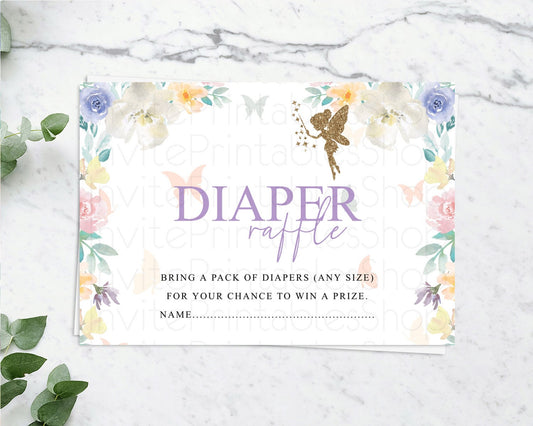 Fairy Diaper Raffle Card Fairy Diaper Insert Enchanted Garden Fairy Diaper Ticket Pastel Floral Butterfly Secret Garden Raffle Game D10761