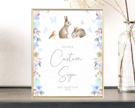 Editable Floral Bunny Sign Pastel Flowers Table Sign Decor Forest Bunny Secr