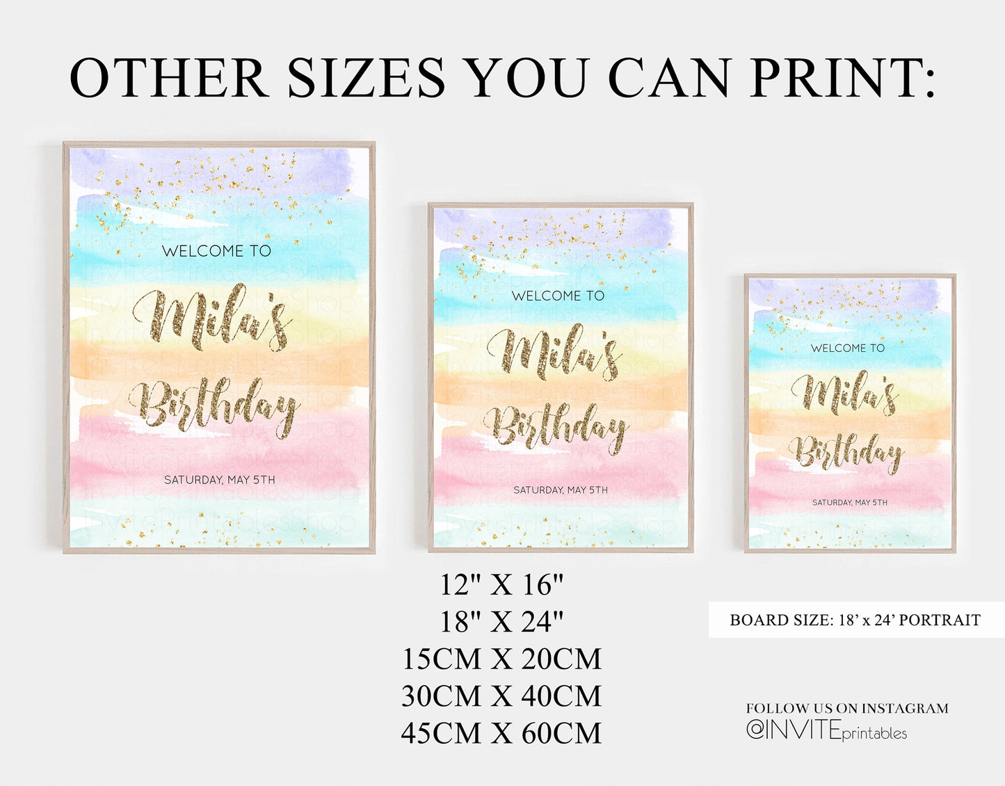 Rainbow Welcome Sign Pastel Welcome Sign Pastel Ombre 1st Birthday Sign Colorful Watercolor Glitter Sprinkles Welcome Birthday Board 525