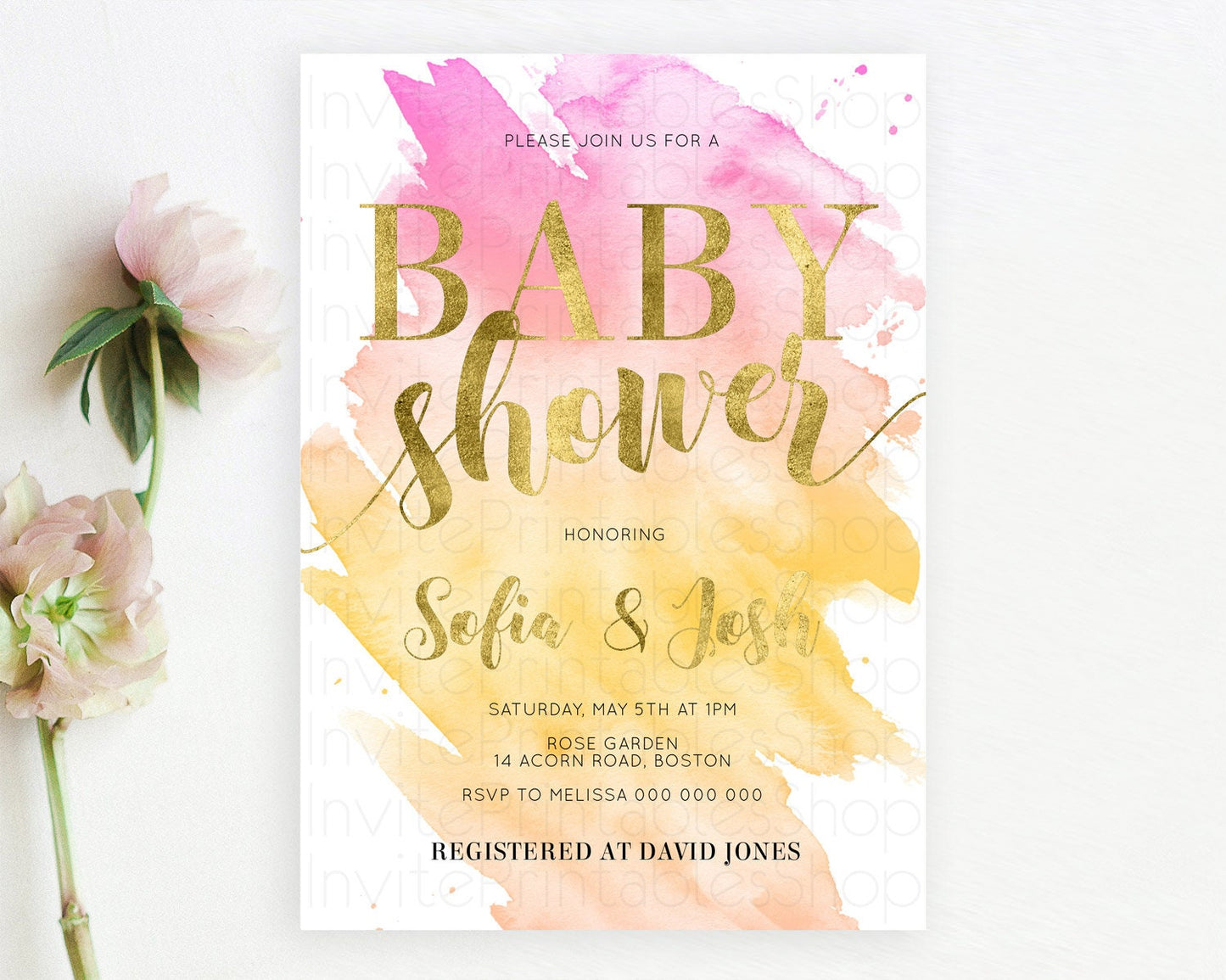 Pastel Baby Shower Invitation Rainbow Baby Shower Invitation Colorful Pastel Watercolor Invitation Gold Glitter Sprinkles Ombre D10526