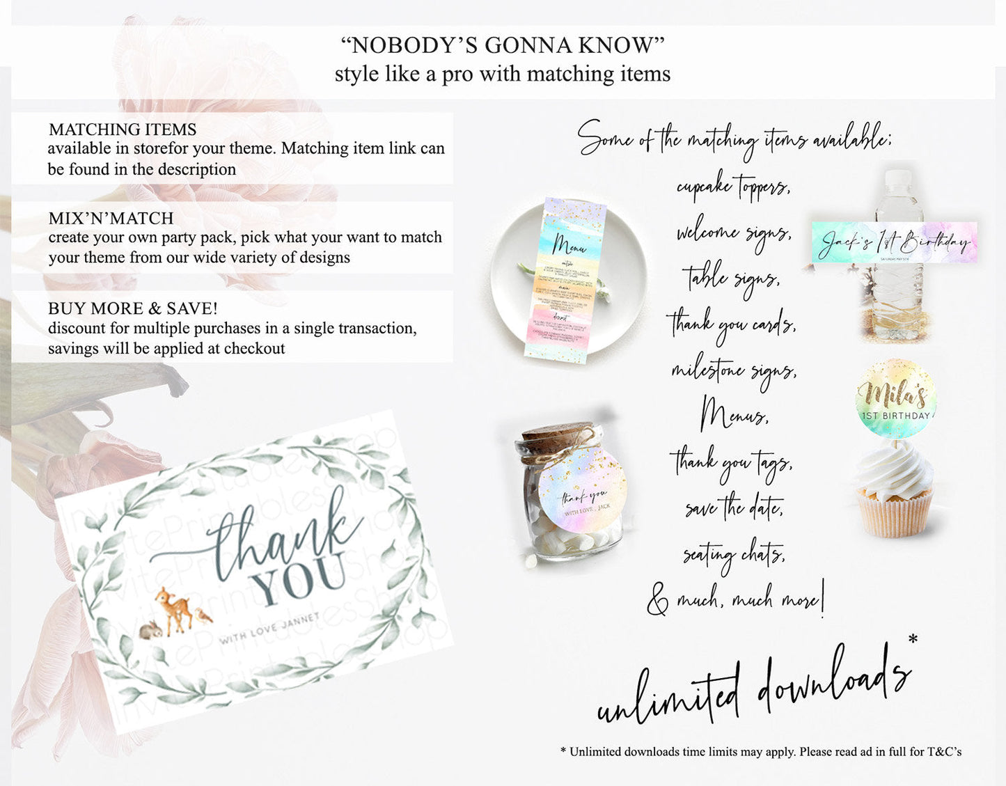 Fawn Thank You Deer Thank You Card Pastel Floral Deer Birthday Thank You Card Enchanted Forest Butterfly Deer Teacher Thank You Card D10872