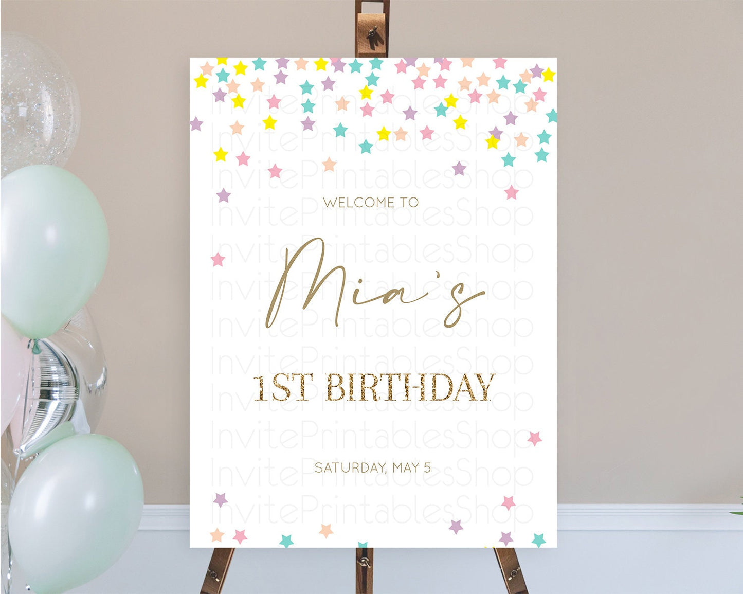 Star Welcome Board Pastel Stars Welcome Sign Shooting Star Rainbow Colorful Confetti Twinkle Little Star First Birthday Welcome Sign D10601