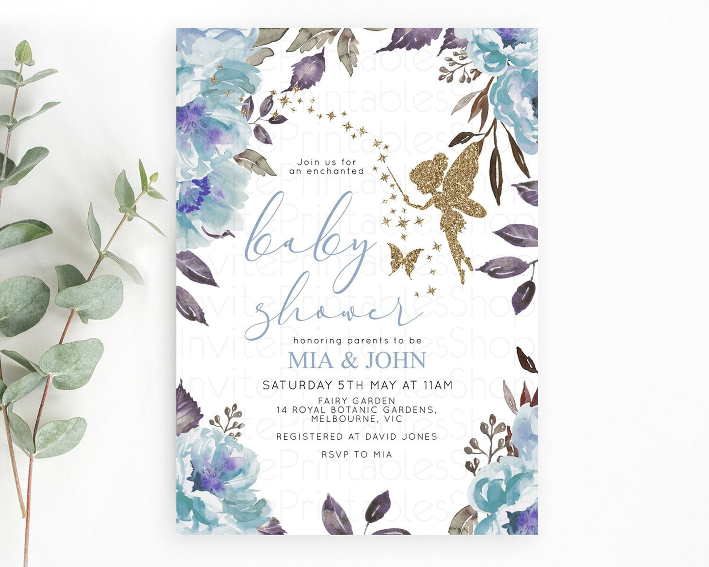 Fairy Baby Shower Invitation Pastel Fairy Invites Fairy Tea Party Fairy Garden Theme Secret Garden Enchanted Garden Floral Butterfly D10728