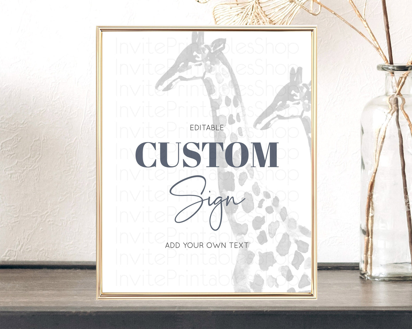 Giraffe Sign Giraffe Party Sign Template Safari Adventure Table Sign Decor Giraffe Minimal Theme 1st Birthday Baptism Baby Shower D10306