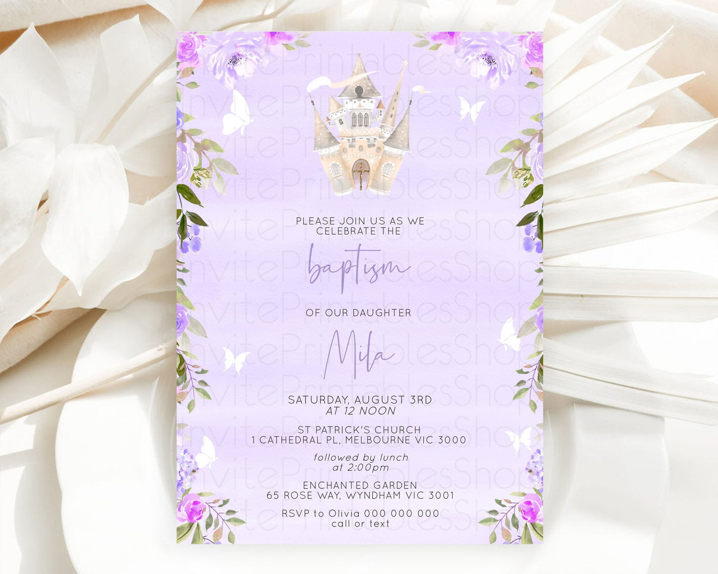 Princess Baptism Invitation Enchanted Castle Baptism 1st Birthday Invitation Royal Party Pastel Floral Secret Garden Christening D10339