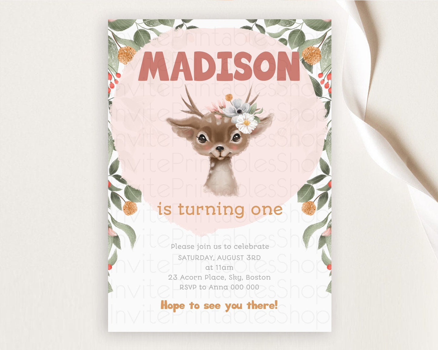 Fawn Birthday Invitation Deer Birthday Invitation Enchanted Forest Party Butterfly Pastel Flowers Whimsical 2nd 1st First Birthday D10656