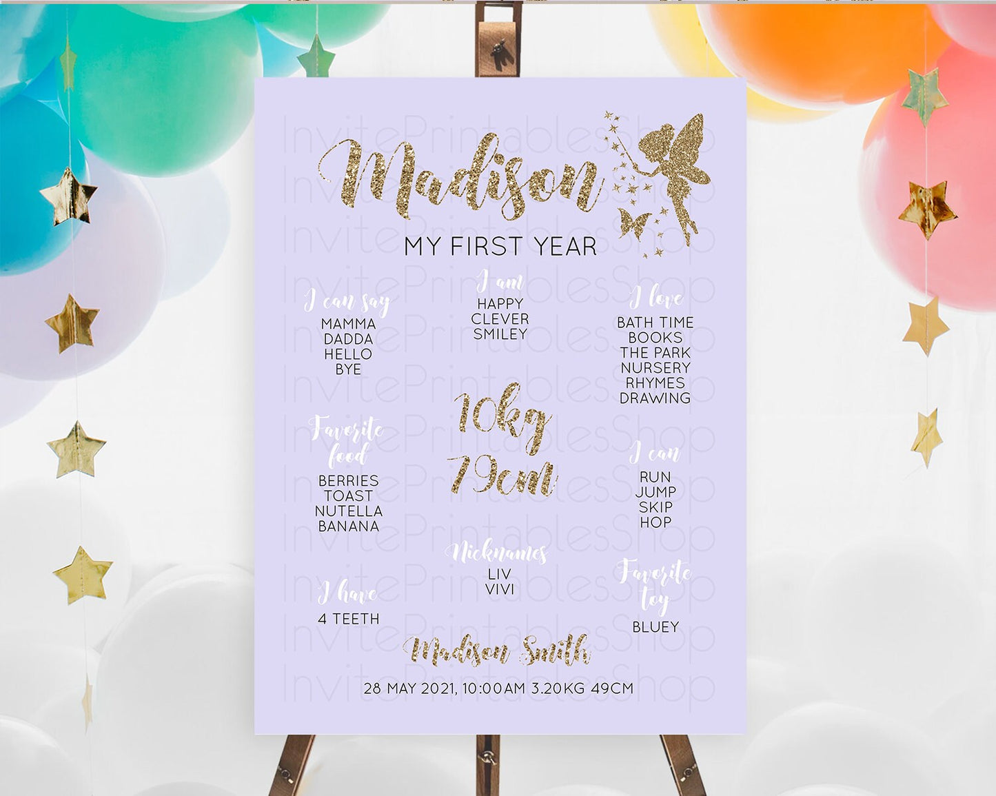 Fairy First Birthday Milestone Poster Fairy Secret Garden Milestone Board Enchanted Garden Pastel Floral Butterfly 1st Birthday Sign D10389