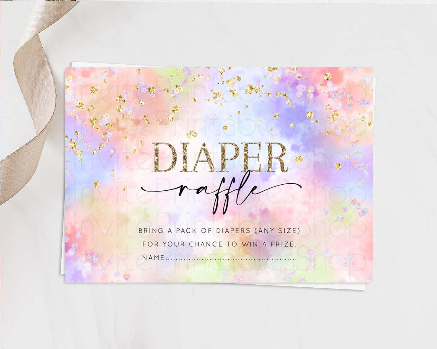 Pastel Diaper Raffle Card Pastel Rainbow Diaper Raffle Insert Colorful Ombre Watercolor Diaper Ticket Confetti Glitter Raffle Game D10610