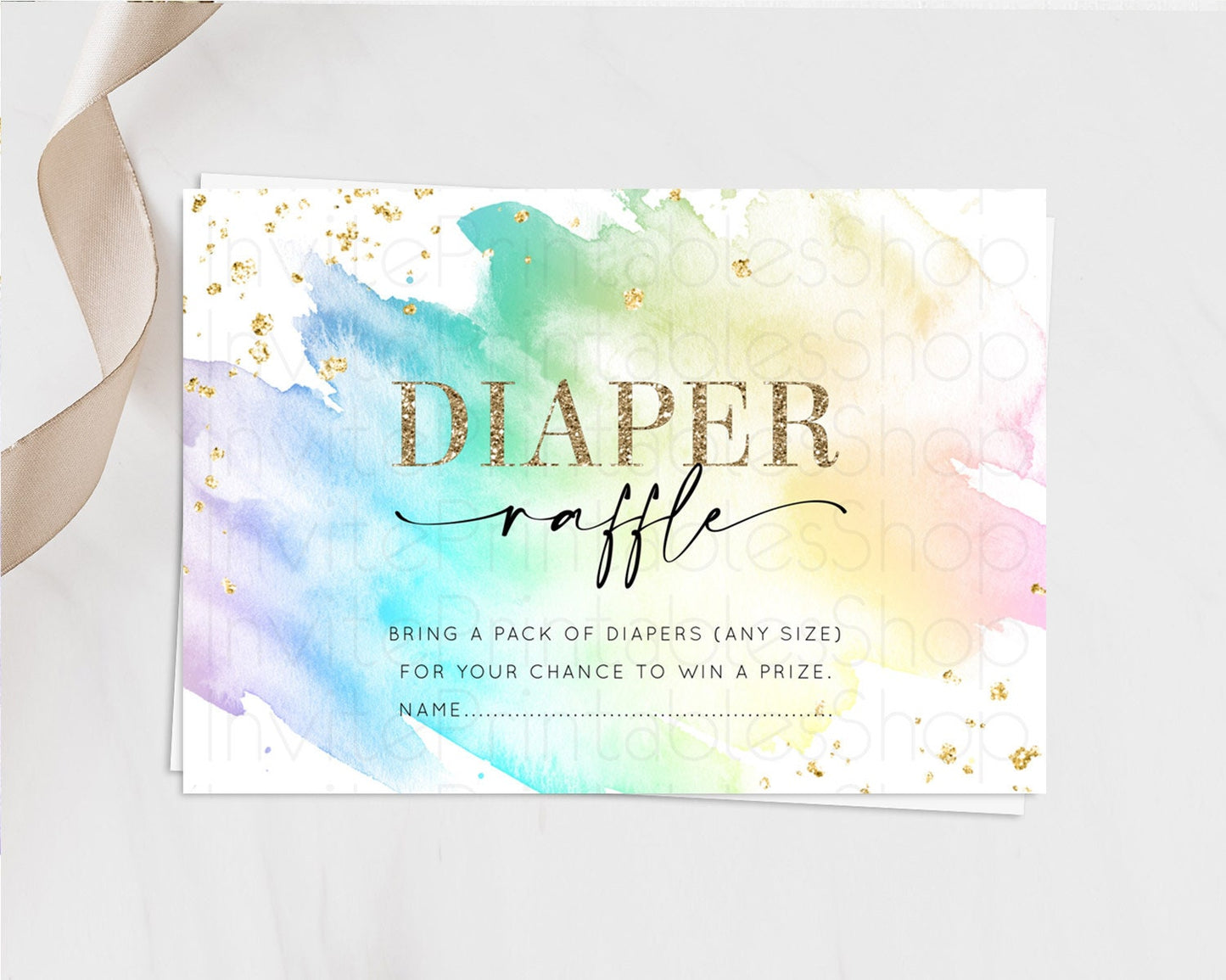 Pastel Diaper Raffle Card Pastel Rainbow Diaper Raffle Insert Colorful Ombre Watercolor Diaper Ticket Confetti Glitter Raffle Game D11028