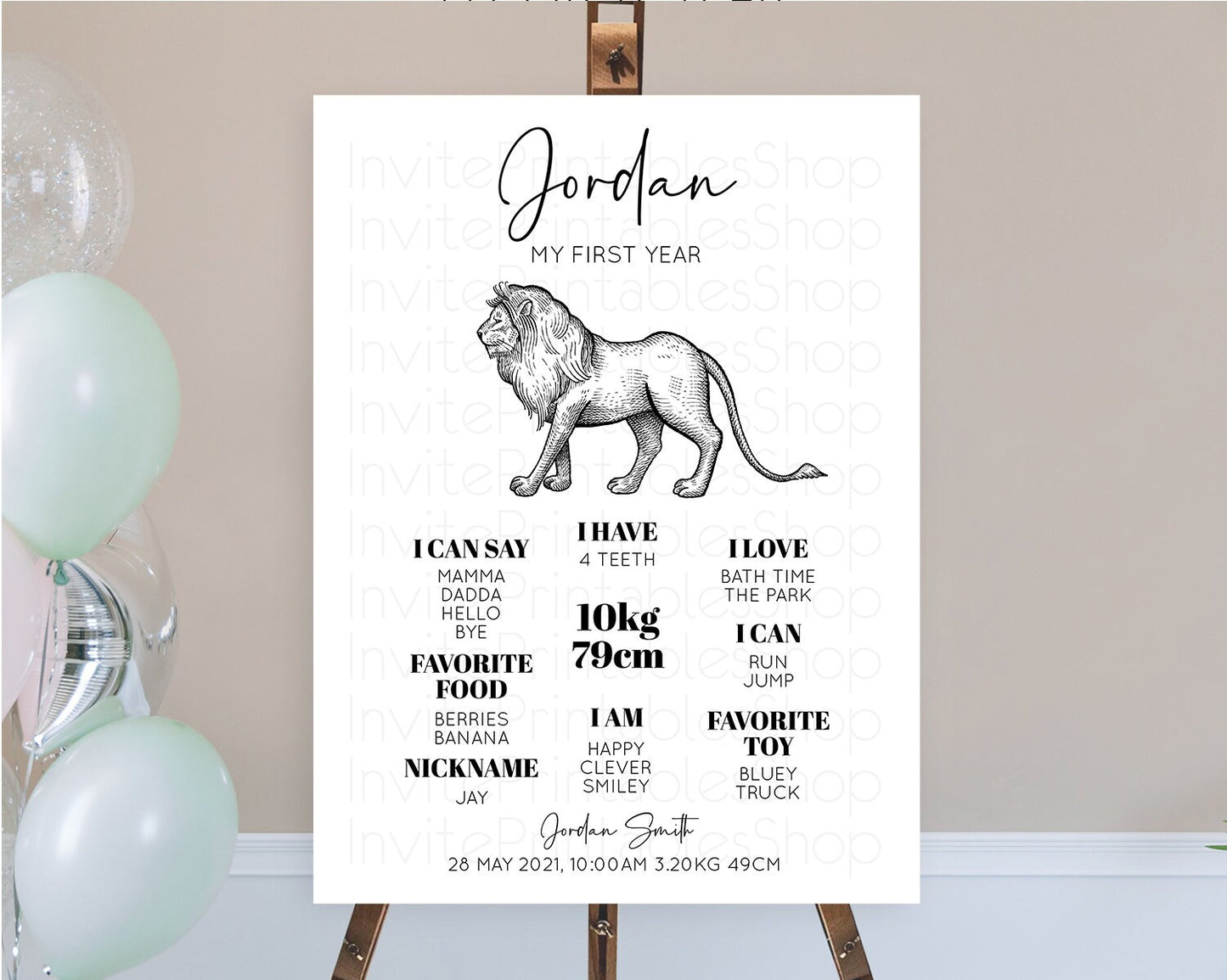 Lion First Birthday Milestone Board Lion Milestone Poster Lion Decor Safari Adventure Palm Leaf Lion First Birthday Welcome Sign D10246