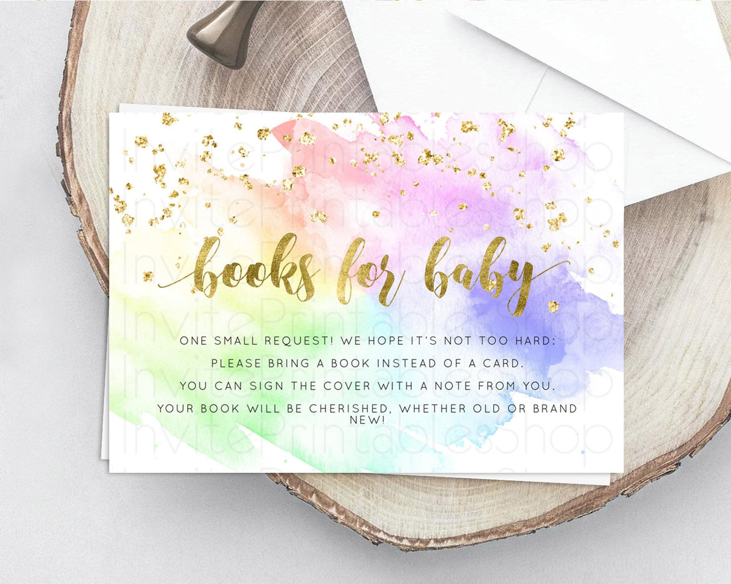 Pastel Books For Baby Card Pastel Rainbow Book Insert Colorful Ombre Watercolor Book Card Confetti Glitter Baby Book Poem Request D10876