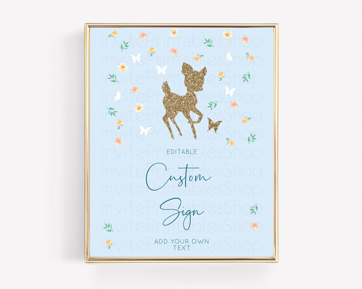 Fawn Deer Sign Pastel Floral Deer Table Sign Decor  Enchanted Forest Butterfly Party 1st Birthday Baptism Baby Shower Bridal Shower D10902