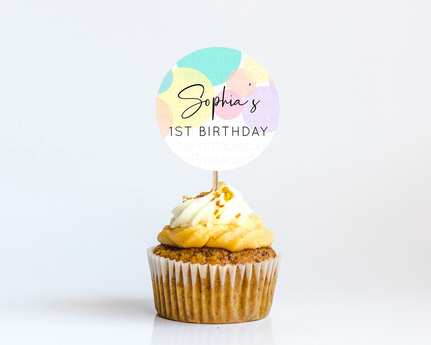 Pastel Cupcake Toppers Pastel Confetti Cupcake Topper Bubbles Sprinkles Colorful Rainbow Confetti Cupcake First Birthday Party Decor D10223