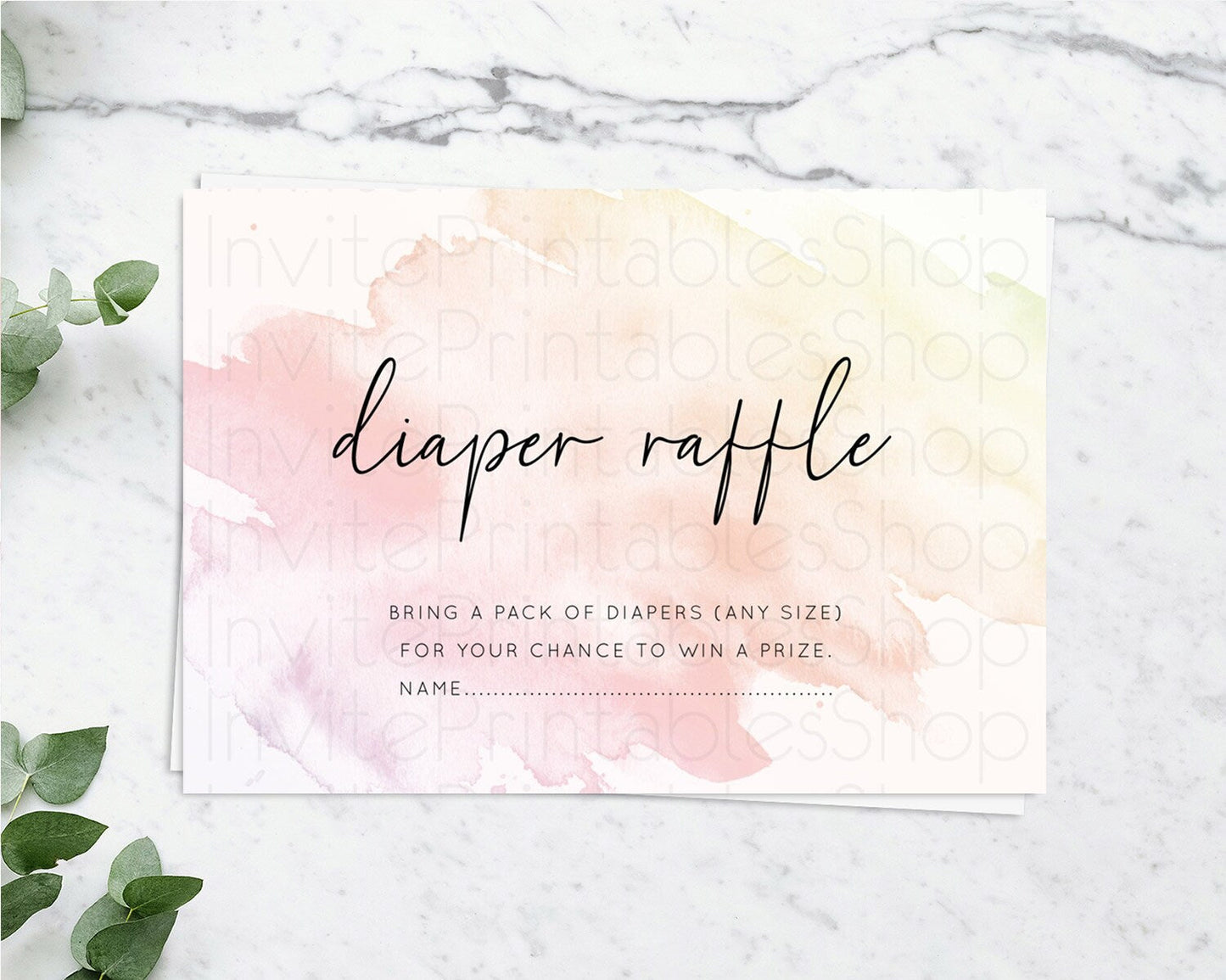 Pink Diaper Raffle Card Watercolor Diaper Raffle Insert Pastel Pink Baby Shower Diaper Ticket Pink Watercolor Splash Raffle Game D10164