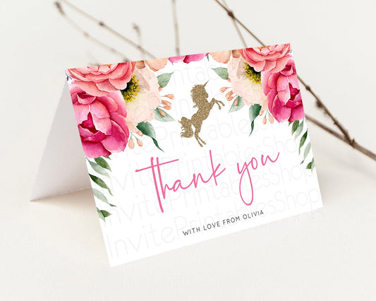 Editable Unicorn Garden Thank You Floral Unicorn Thank You Card Pastel Flora
