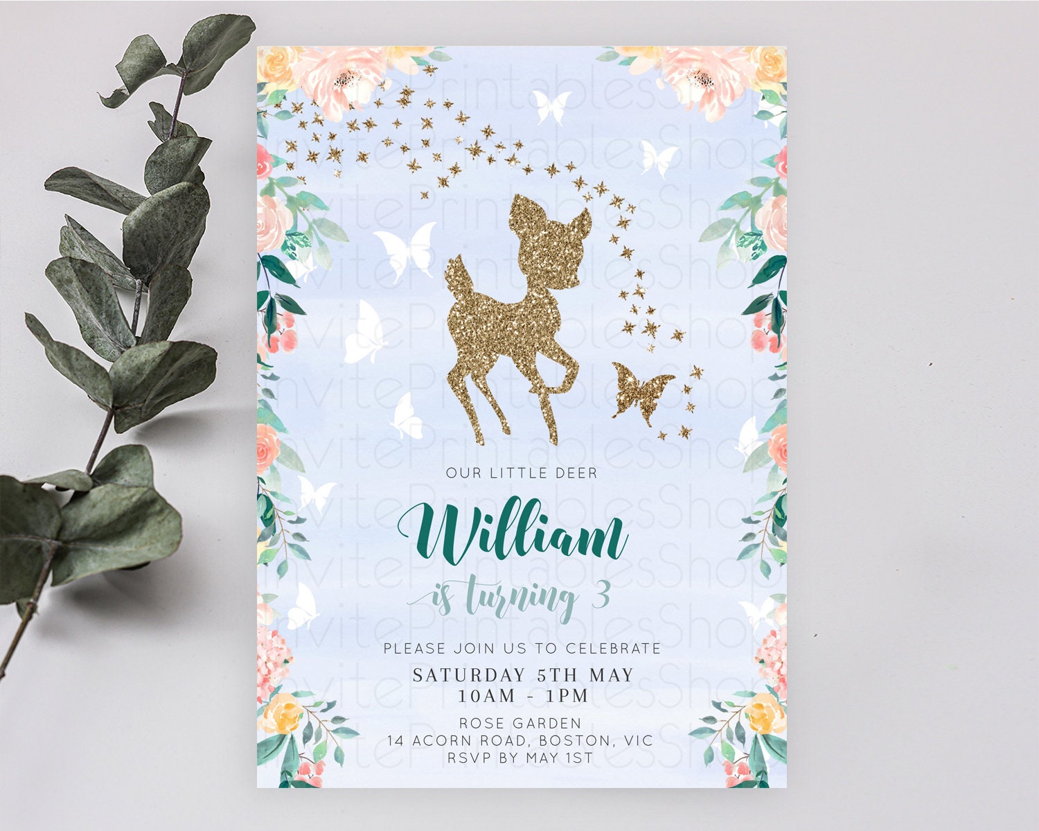 Editable Fawn Birthday Invitation Deer Birthday Invitation Enchanted Forest