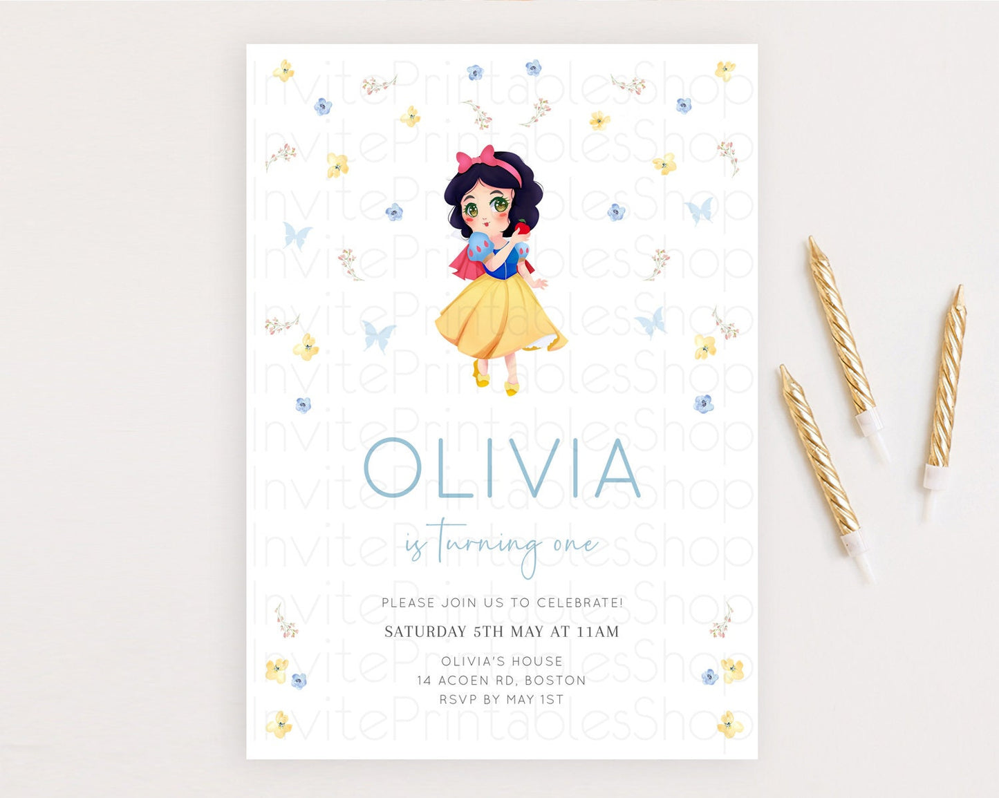 Princess Birthday Invitation Castle Invitation Royal Birthday Fairy Tale Enchanted Castle Pastel Floral Garden 1st First Birthday D10353