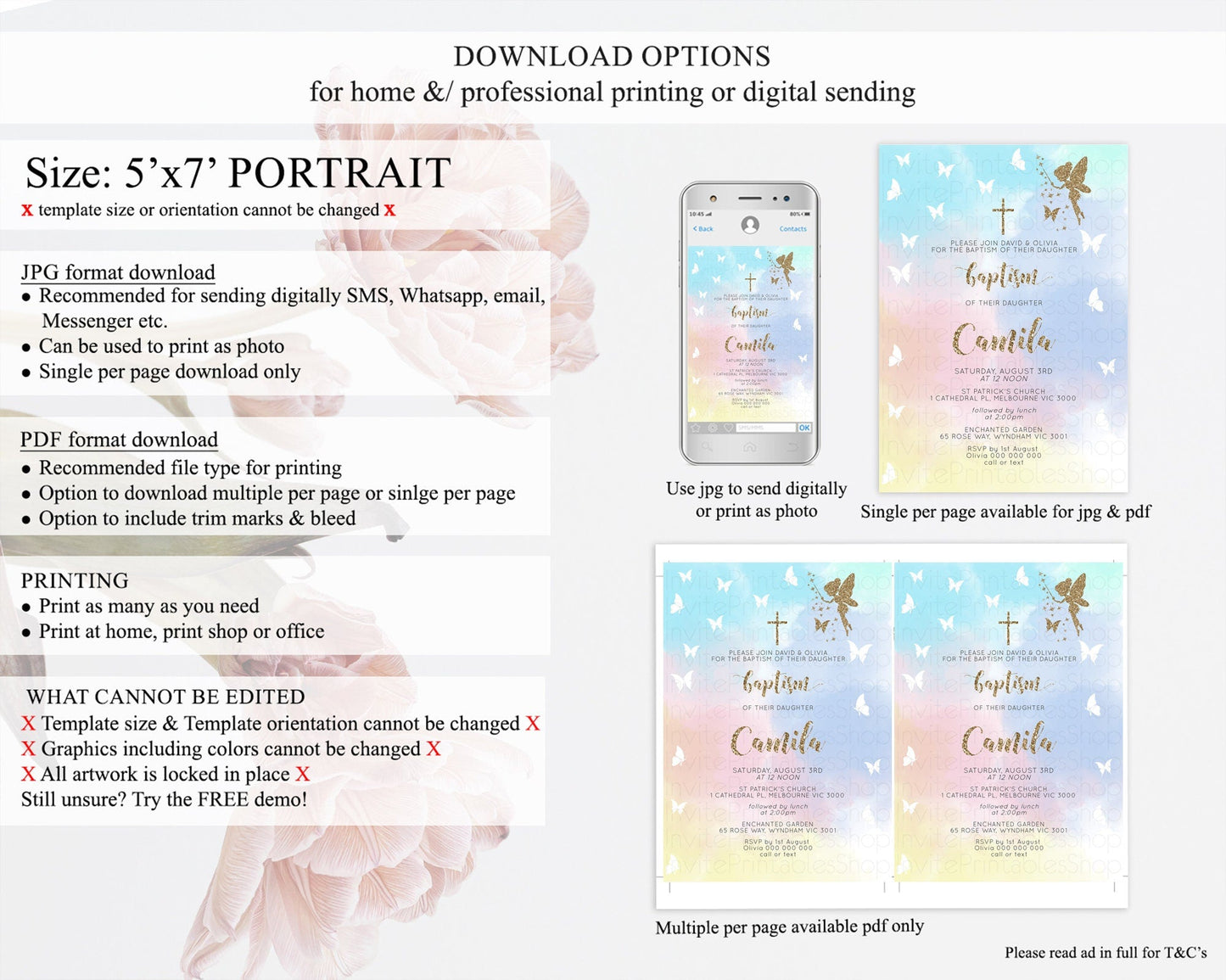 Fairy Baptism Invitation Fairy Baptism 1st Birthday Invitation Enchanted Secret Garden Christening Invite Pastel Floral Butterfly D10894