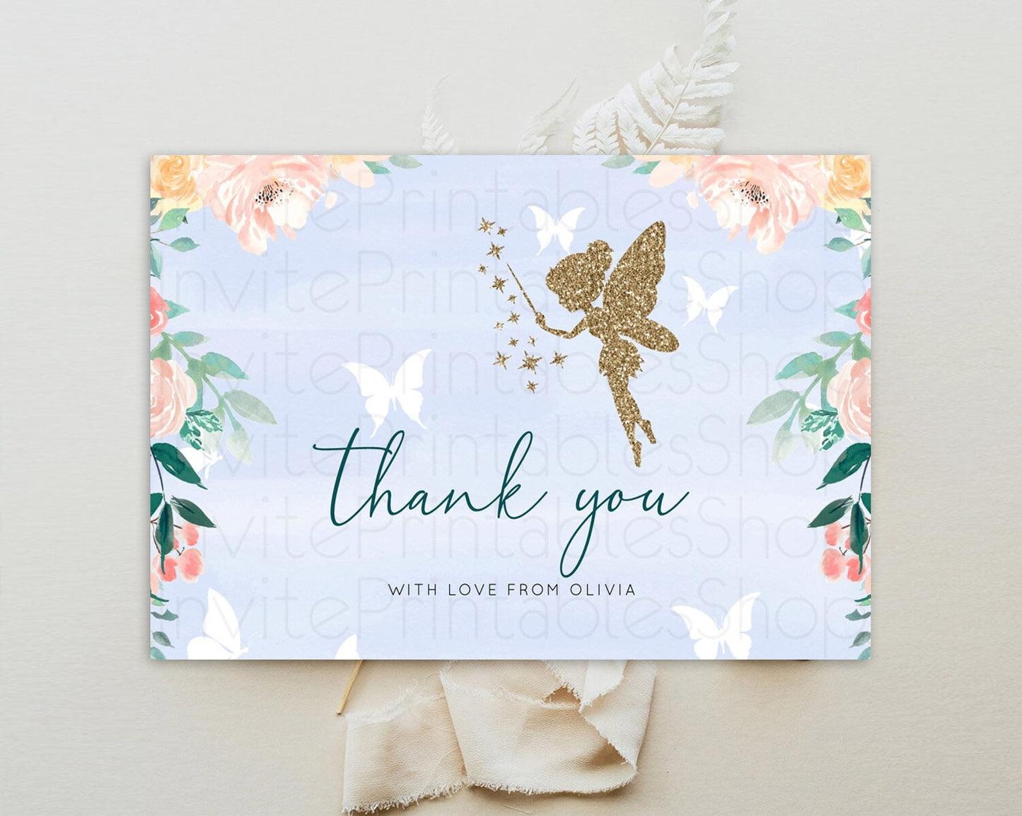 Fairy Thank You Fairy Thank You Card Enchanted Garden Pastel Butterfly Birthday Thank You Floral Secret Garden Teacher Thank You D10794