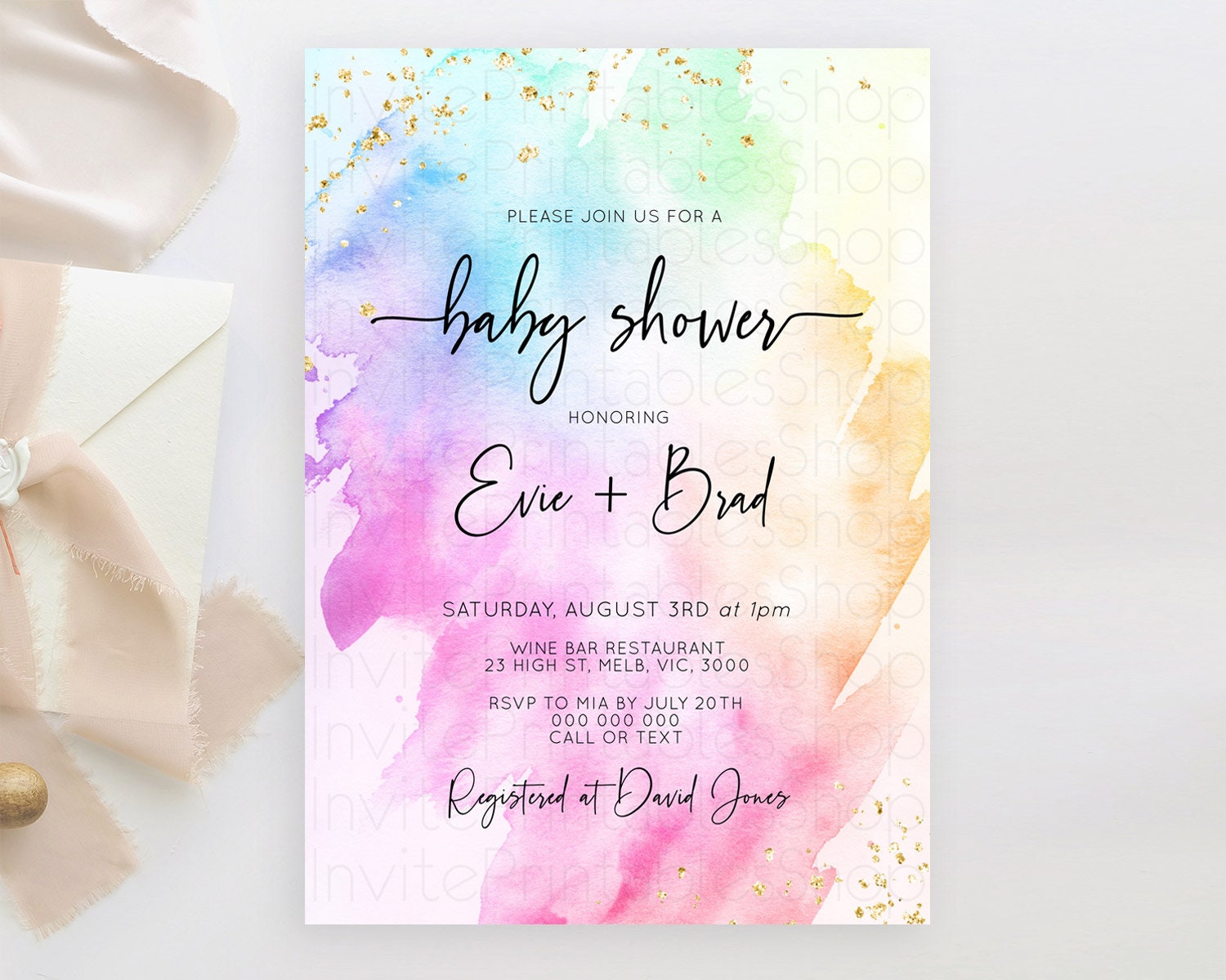 Editable Pastel Baby Shower Invitation Rainbow Baby Shower Invitation Colorf