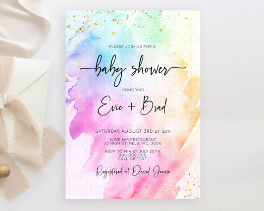 Editable Pastel Baby Shower Invitation Rainbow Baby Shower Invitation Colorf