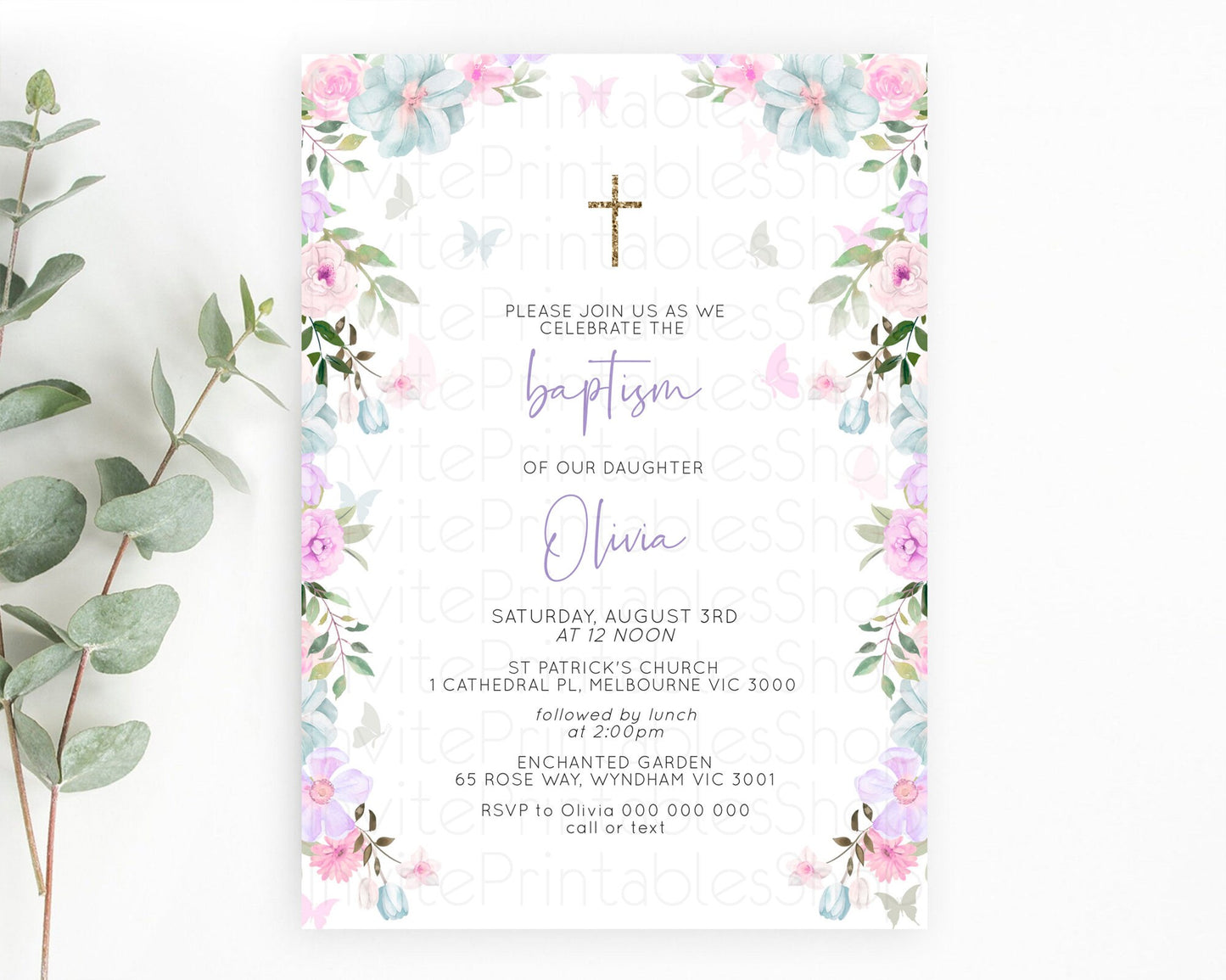 Secret Garden Baptism Invitation Wildflower Baptism Birthday Invite Pastel Flowers Christening Invite Enchanted Garden Boho Floral  D10494