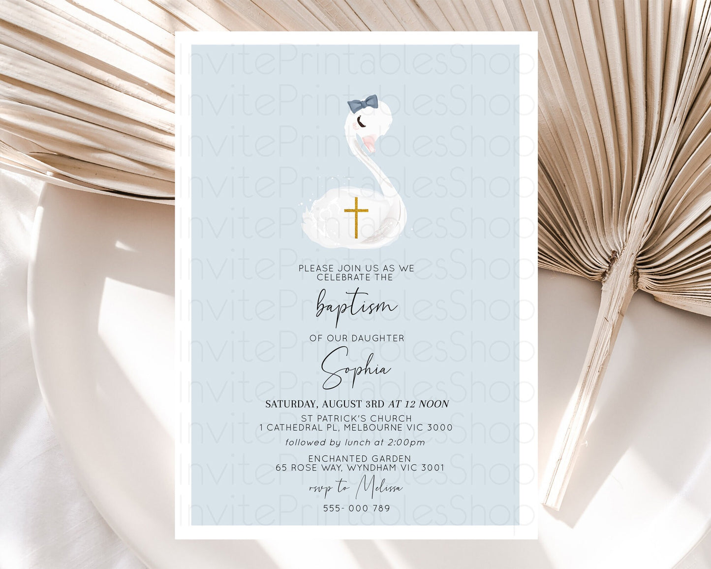 Swan Lake Baptism Invitation Swan Princess Ballet Baptism 1st Birthday Enchanted Forest Secret Garden Watercolour Pastel Floral D10760