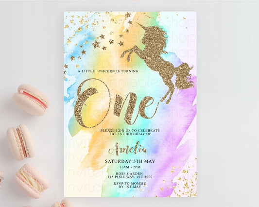 Editable Unicorn Rainbow Birthday Invitation Pastel Birthday Invite Magical