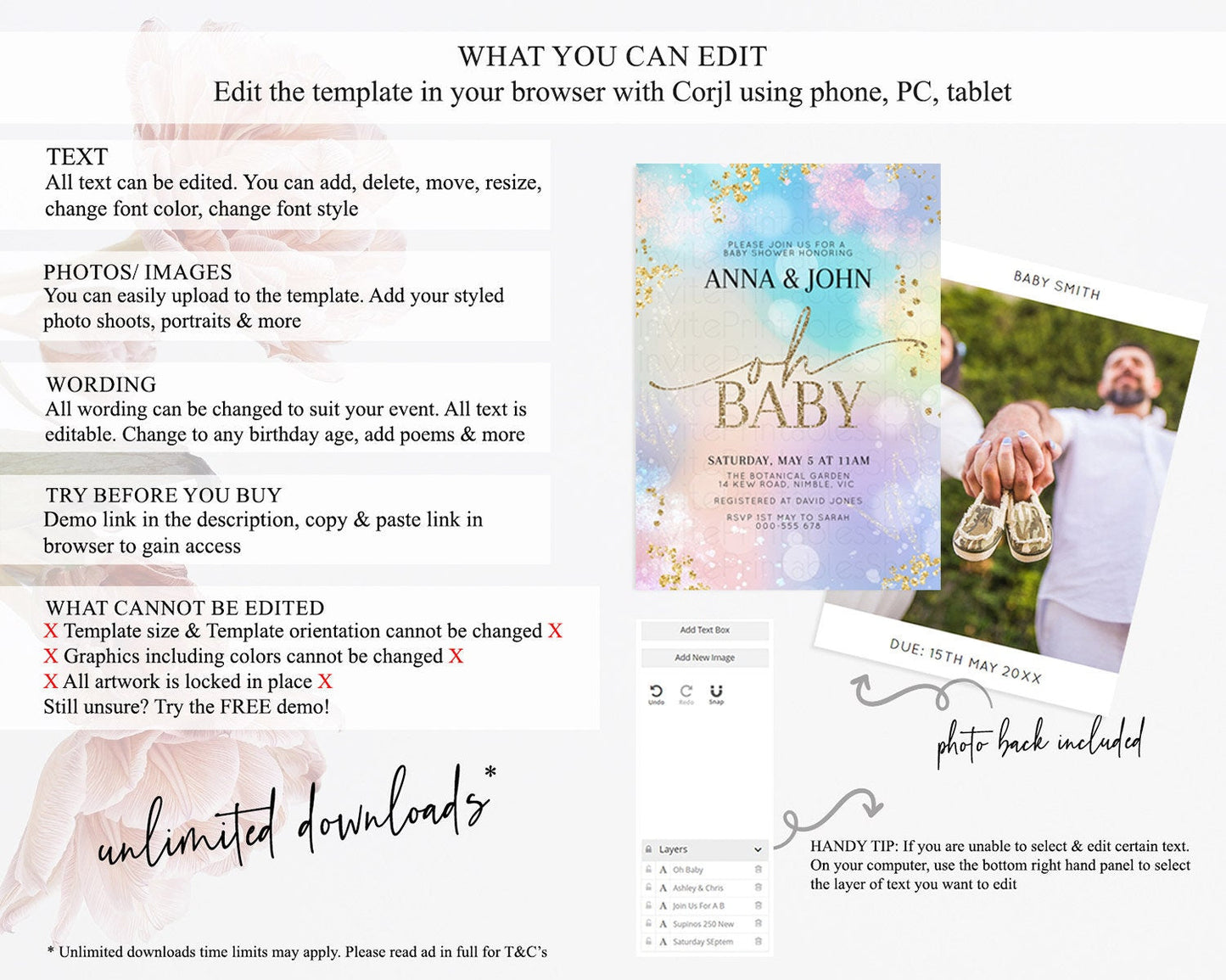 Pastel Baby Shower Invitation Rainbow Baby Shower Invitation Colorful Pastel Watercolor Invitation Gold Glitter Sprinkles Ombre D10675