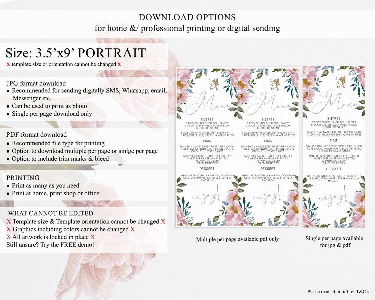 Fairy Menu Fairy Menu Template Enchanted Garden Pastel Floral Butterfly Table Decor Fairy Secret Garden Dinner Dessert Food Menu D10727