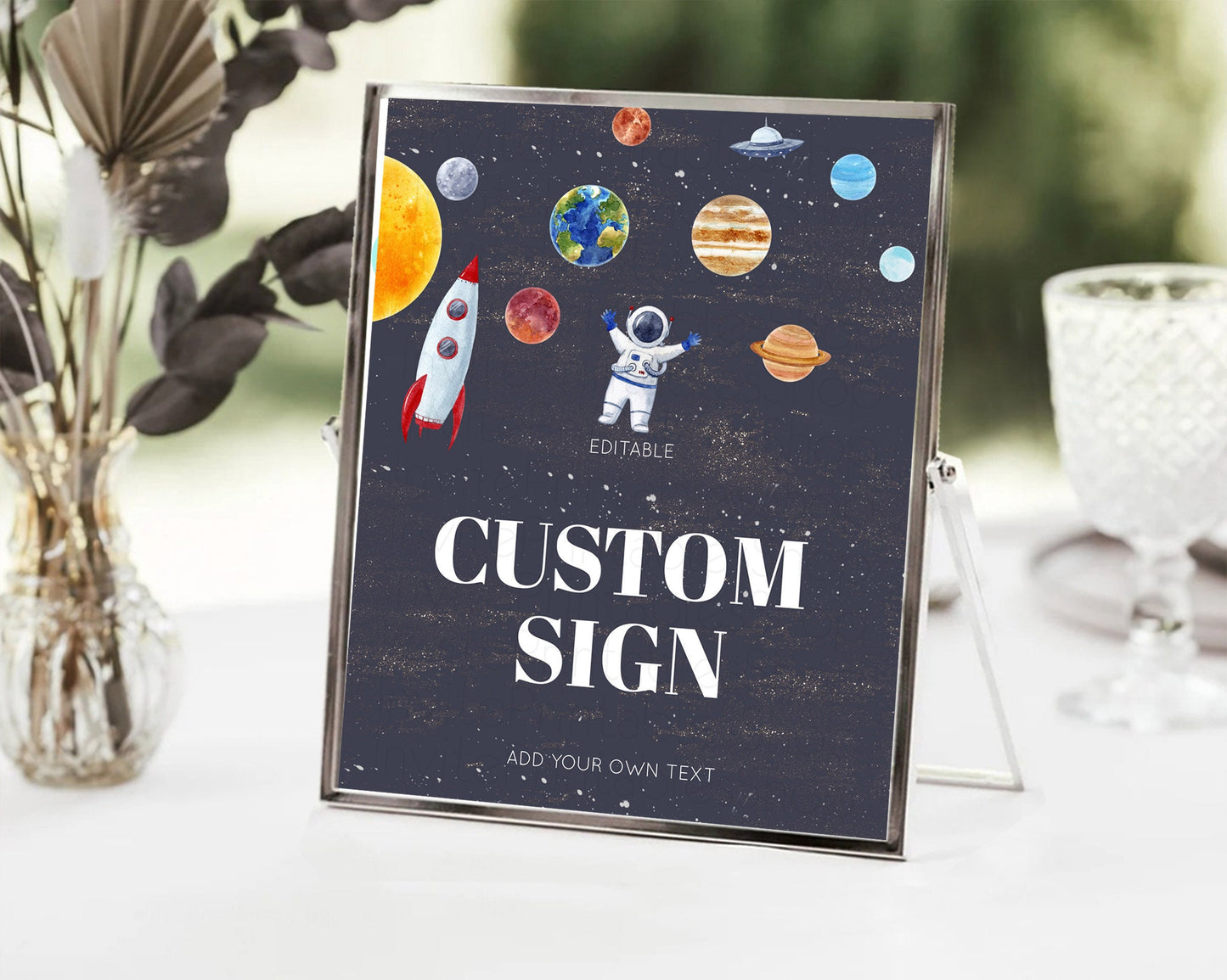 Space Table Sign Decor Galaxy Space Adventure Party First Trip Around the Sun Planets Solar System 1st Birthday Baptism Baby Shower  D10144