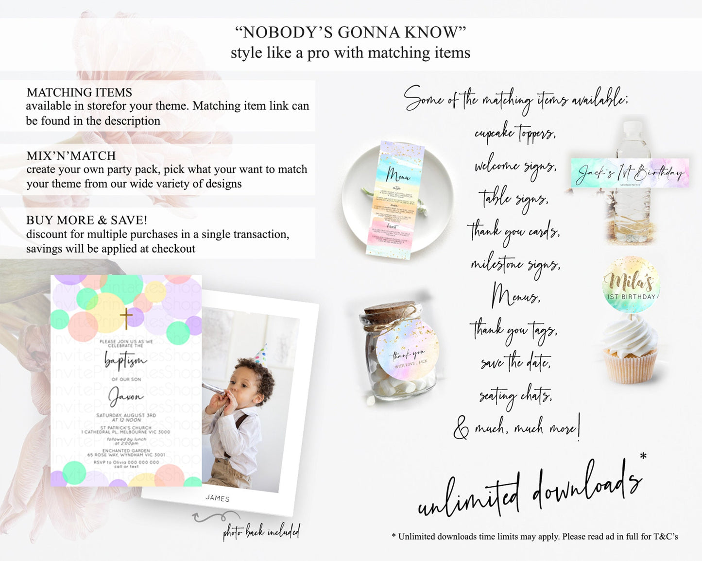 Pastel Baptism Invitation Pastel Confetti Baptism 1st Birthday Invitation Colorful Rainbow Confetti Bubbles Christening Invitation  D10380