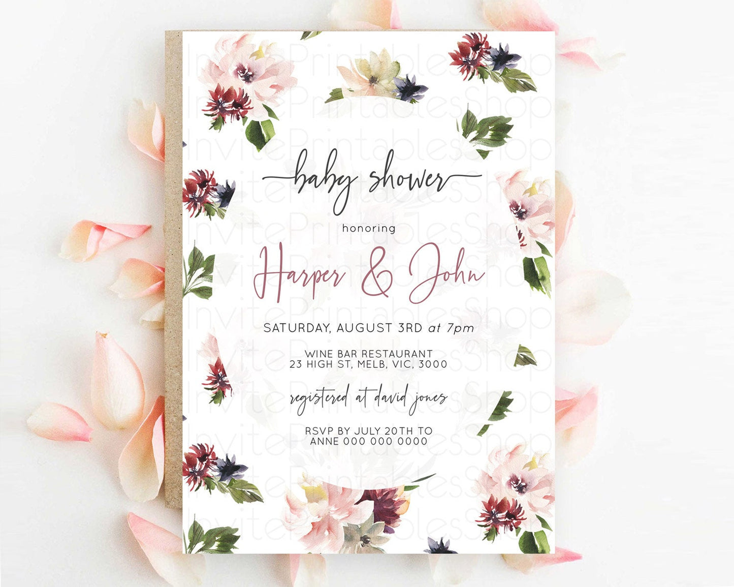 Wildflower Baby Shower Invitation Secret Garden Baby Shower Invitation Pastel Flowers Invite Enchanted Garden Shower Floral Theme D10538